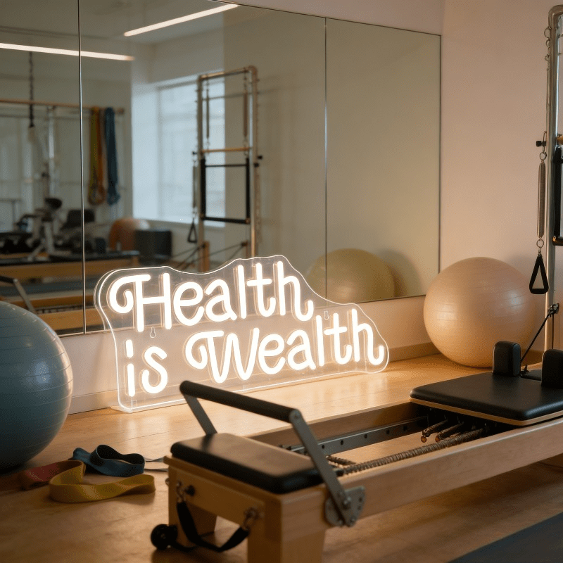 Letreiro Neon LED 'Saúde é Riq - Health Wellness Lifestyle avaliação e preço