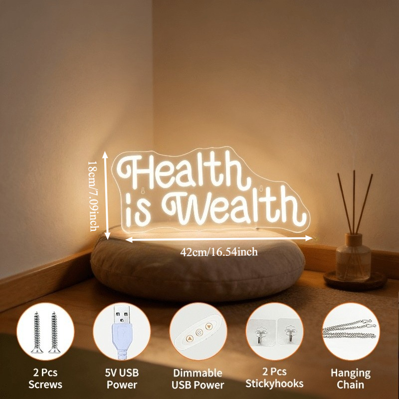 Letreiro Neon LED 'Saúde é Riq - Health Wellness Lifestyle avaliação e preço