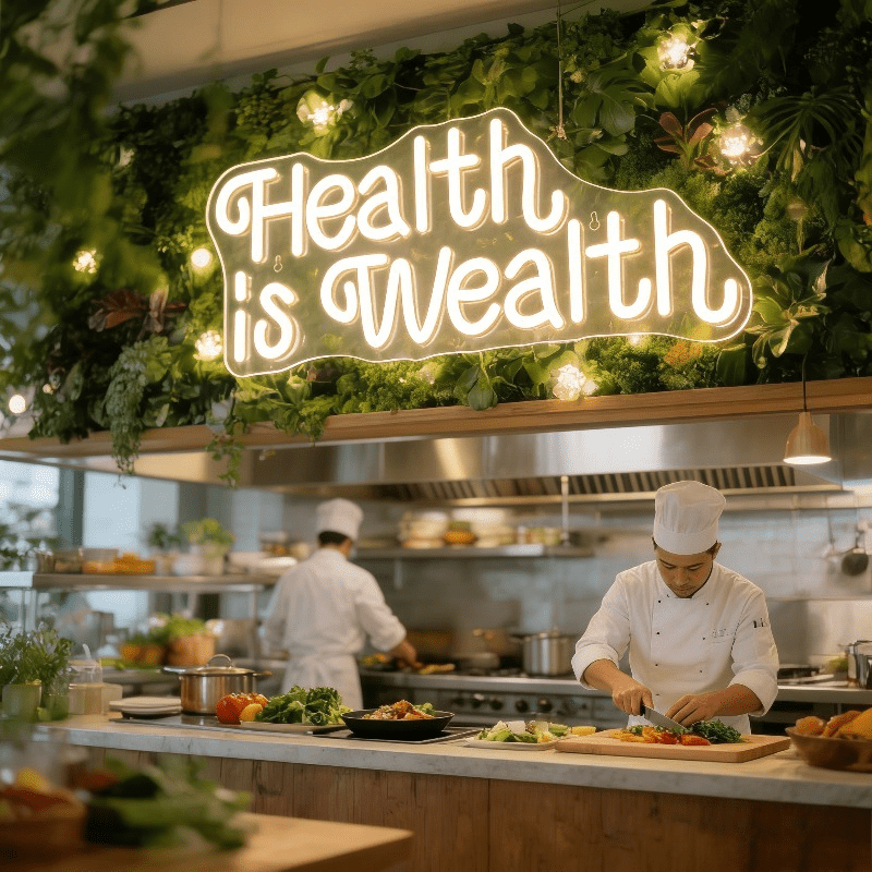 Letreiro Neon LED 'Saúde é Riq - Health Wellness Lifestyle avaliação e preço